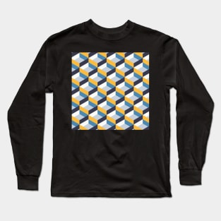 Retro Geo - Navy & Yellow Long Sleeve T-Shirt